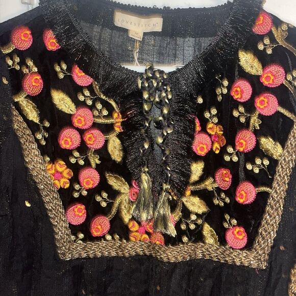 Lovestitch Blouse Embroidered Floral Sequin Velvet Fringe Tassel Size Medium - Picture 6 of 13